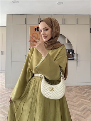 Celine Dikiş Detaylı Etekli Takım Yağ Yeşili (3347)