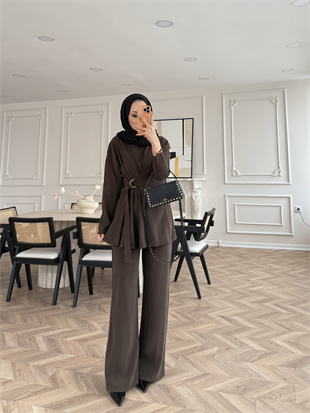 Cesar Modal Kemer Detaylı Pantolonlu Takım Kahve (2306)