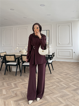 Cesar Modal Kemer Detaylı Pantolonlu Takım Bordo (2306)