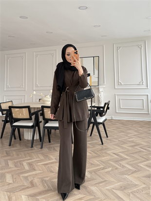 Cesar Modal Kemer Detaylı Pantolonlu Takım Kahve (2306)