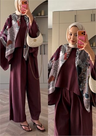 Chaos Asimetrik Pantolonlu Takım Bordo (4535)
