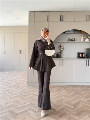 Chic Taş Detaylı Kot Takım Acı Kahve (4440)