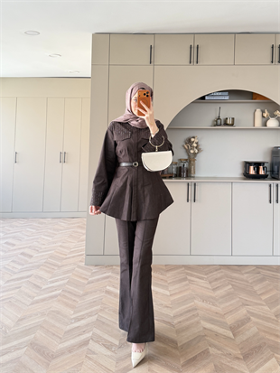 Chic Taş Detaylı Kot Takım Acı Kahve (4440)