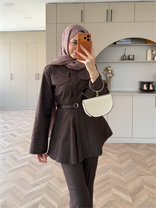 Chic Taş Detaylı Kot Takım Acı Kahve (4440)