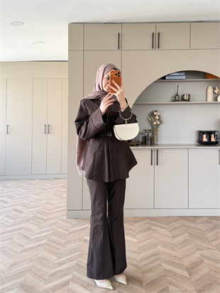 Chic Taş Detaylı Kot Takım Acı Kahve (4440)