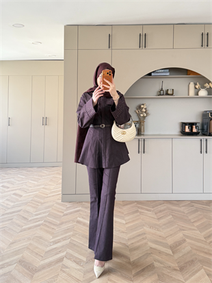 Chic Taş Detaylı Kot Takım Bordo (4440)