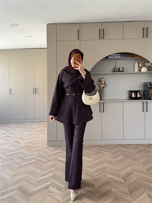 Chic Taş Detaylı Kot Takım Bordo (4440)