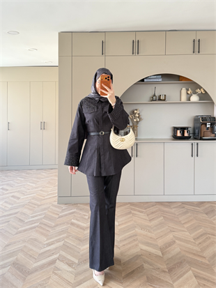 Chic Taş Detaylı Kot Takım Lacivert (4440)