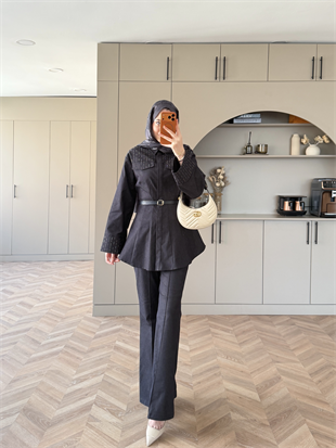 Chic Taş Detaylı Kot Takım Lacivert (4440)