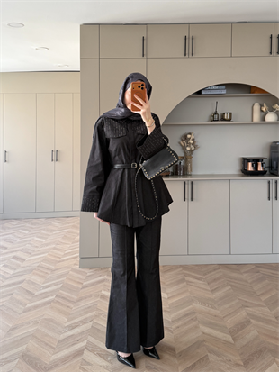 Chic Taş Detaylı Kot Takım Siyah (4440)