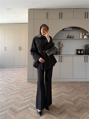 Chic Taş Detaylı Kot Takım Siyah (4440)