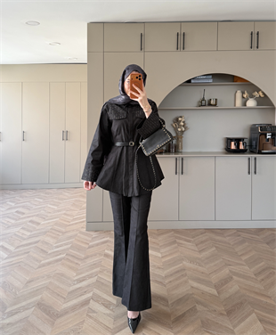 Chic Taş Detaylı Kot Takım Siyah (4440)