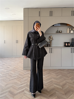 Chic Taş Detaylı Kot Takım Siyah (4440)