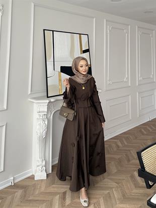 Çiçek Cupra Etekli Takım Acı Kahve