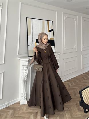 Çiçek Cupra Etekli Takım Acı Kahve