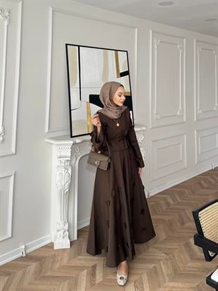 Çiçek Cupra Etekli Takım Acı Kahve