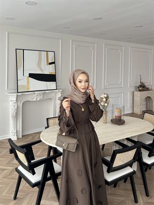 Çiçek Cupra Etekli Takım Acı Kahve