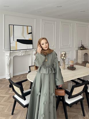 Çiçek Cupra Etekli Takım Haki