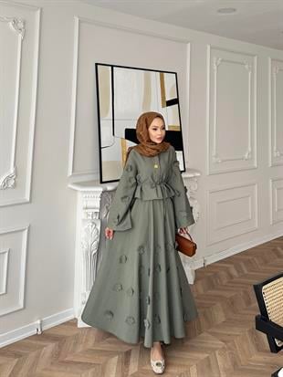 Çiçek Cupra Etekli Takım Haki