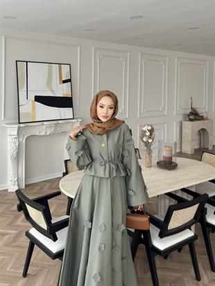 Çiçek Cupra Etekli Takım Haki