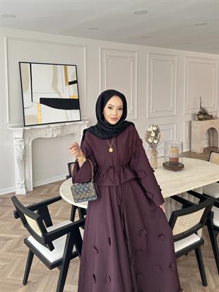 Çiçek Cupra Etekli Takım Mürdüm