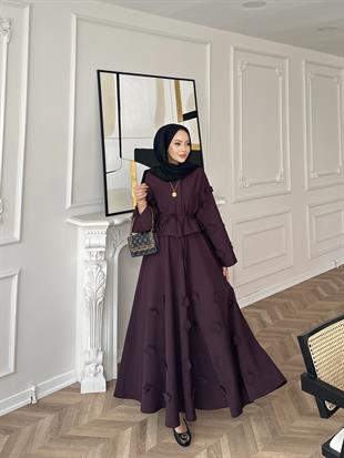 Çiçek Cupra Etekli Takım Mürdüm