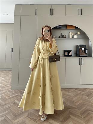 Çiçek Cupra Etekli Takım Sarı