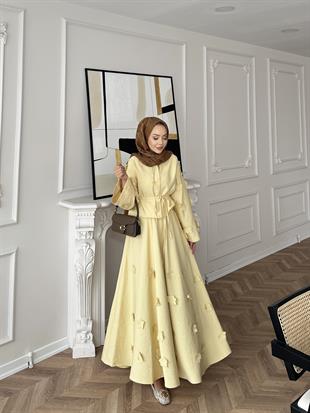 Çiçek Cupra Etekli Takım Sarı