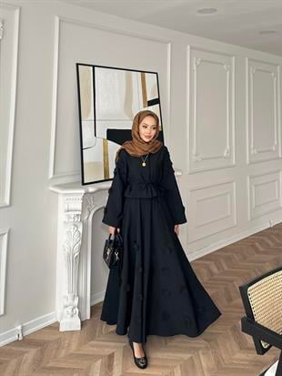 Çiçek Cupra Etekli Takım Siyah