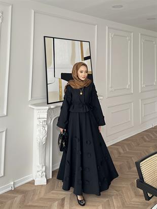 Çiçek Cupra Etekli Takım Siyah