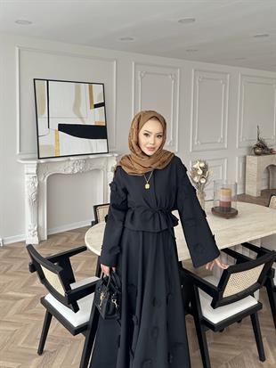 Çiçek Cupra Etekli Takım Siyah