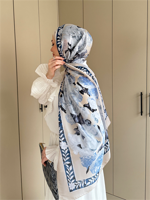 Çiçek Desen Şal Mavi 099