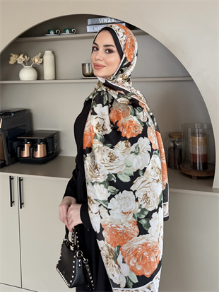 Çiçek Desen Şal Siyah 099