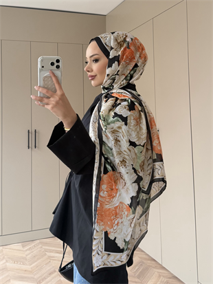 Çiçek Desen Şal Siyah 099