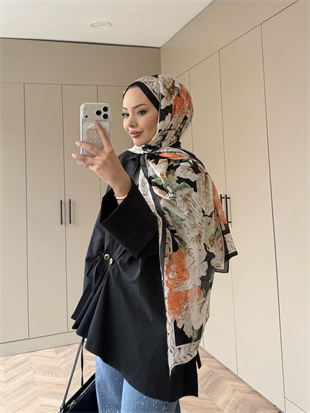 Çiçek Desen Şal Siyah 099