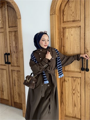 Çıtçıtlı Dik Yaka Trenç Kahve (4595)