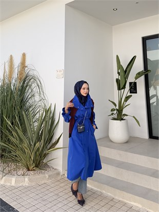 Çıtçıtlı Dik Yaka Saks Mavisi (4595)
