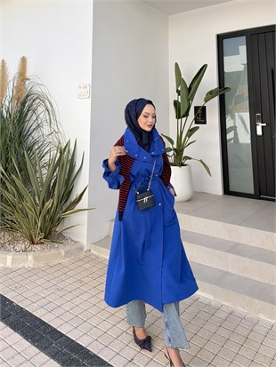 Çıtçıtlı Dik Yaka Saks Mavisi (4595)