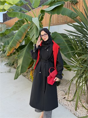 Çıtçıtlı Dik Yaka Trenç Siyah (4595)