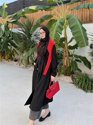 Çıtçıtlı Dik Yaka Trenç Siyah (4595)
