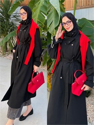 Çıtçıtlı Dik Yaka Trenç Siyah (4595)