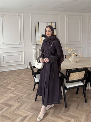 City Taşlı Fermuarlı Kot Elbise Mürdüm (8027)