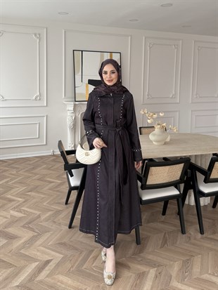 City Taşlı Fermuarlı Kot Elbise Mürdüm (8027)