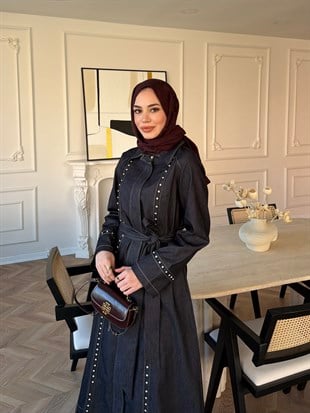 City Taşlı Fermuarlı Kot Elbise Lacivert (8027)