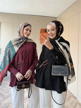 Çizgili Leon Kemer Detaylı Gömlek Bordo (4411) 