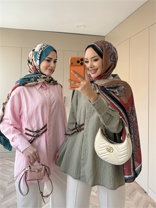 Çizgili Leon Kemer Detaylı Gömlek Haki (4411)