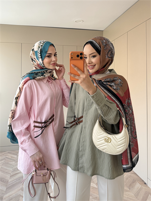 Çizgili Leon Kemer Detaylı Gömlek Pembe (4411)