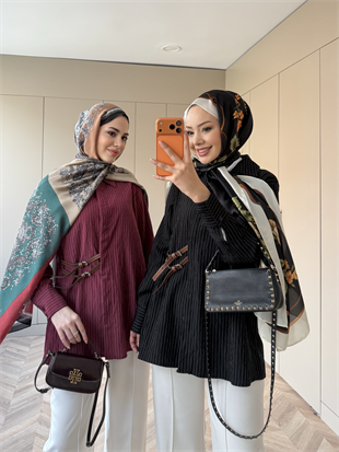 Çizgili Leon Kemer Detaylı Gömlek Siyah (4411)