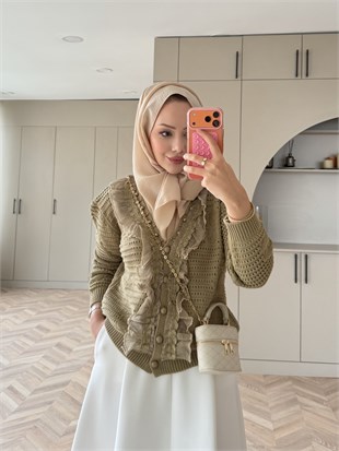 Clio Boncuk Detaylı Fırfırlı Hırka Haki (1199)