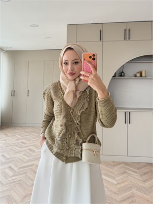 Clio Boncuk Detaylı Fırfırlı Hırka Haki (1199)
